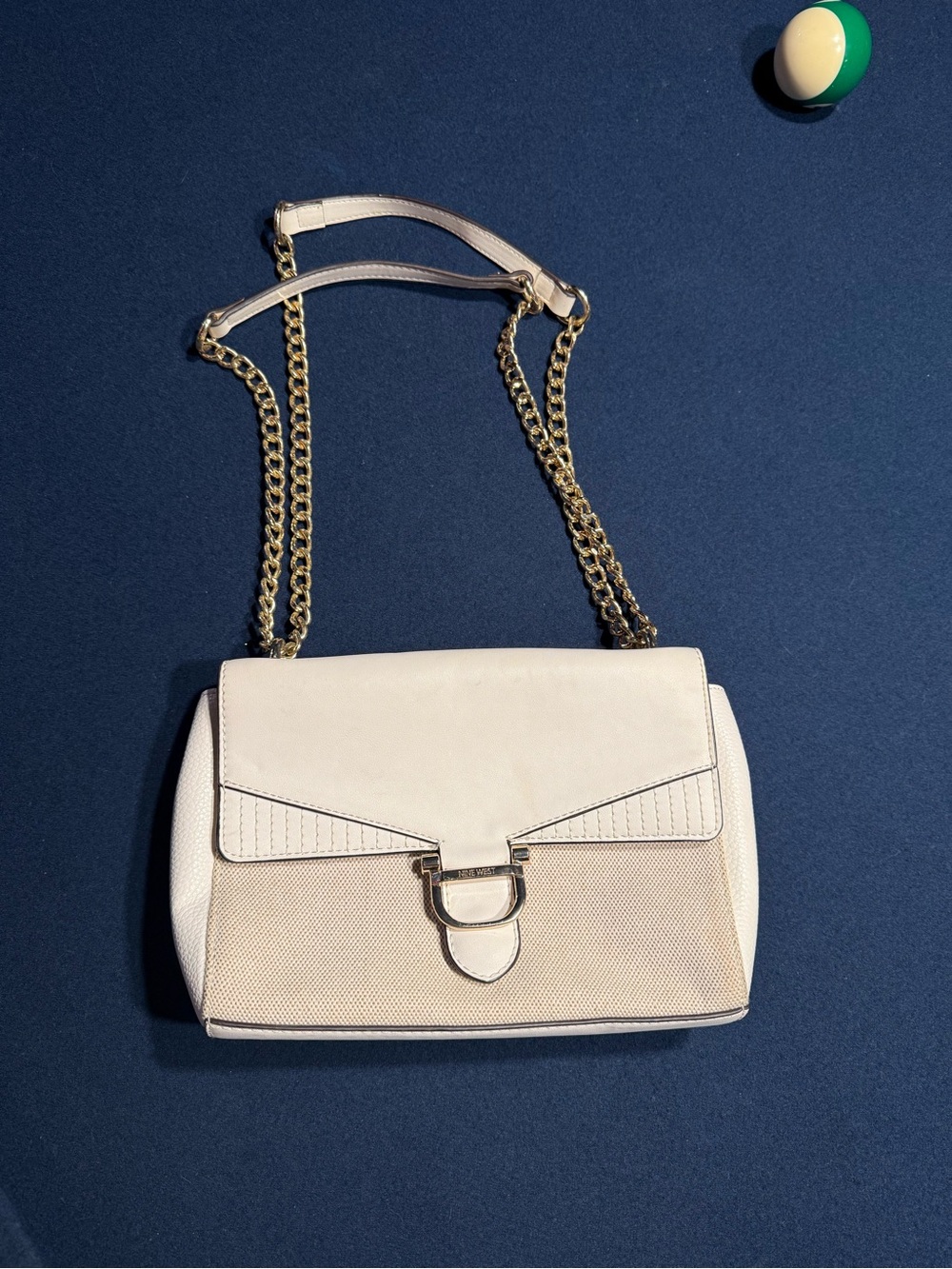 Nine West Cream & Beige Crossbody Bag with Gold Chain